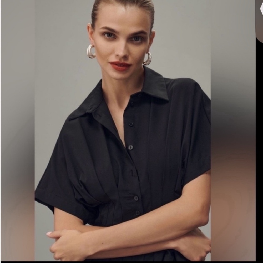 Anthropologie x Exquise The Tobie Button-Front Pleated Shirt Dress Size M NWT - Picture 3 of 13